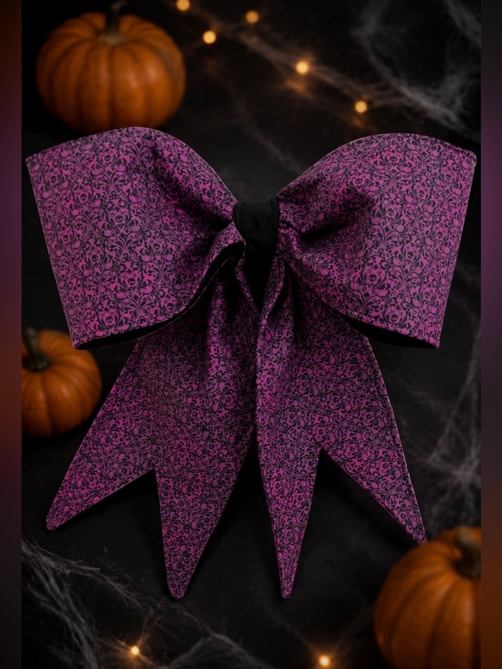 Purple Patterned Halloween Fabric Bow. 18” x 18”